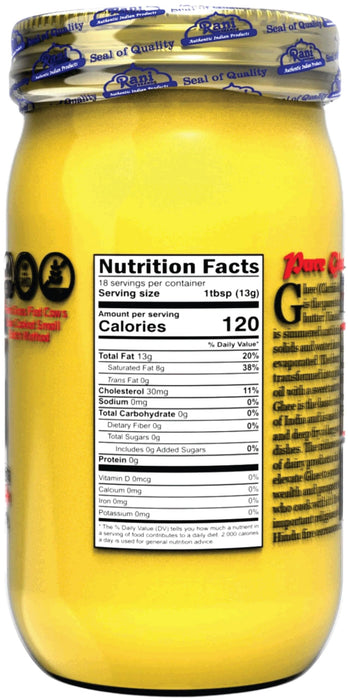 Rani Ghee Pure & Natural from Grass Fed Cows (Clarified Butter) 16oz (1lb) 454g ~ Glass Jar | Paleo & Keto Friendly | Gluten Free | Kosher | Product of USA