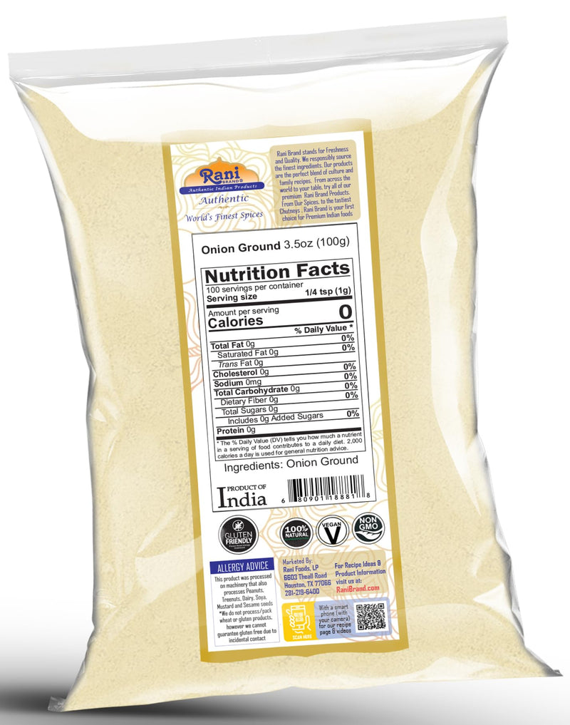 Rani Onion Powder (Pyaaz Powder) 3.5oz (100g) ~ All Natural | Gluten Friendly | Vegan | NON-GMO | Kosher | No Salt or fillers | Indian Origin
