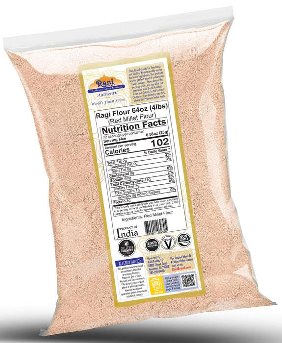 Rani Raggi Flour (Finger Millet) 64oz (4lbs) 1.81kg Bulk ~ All Natural | Vegan | Gluten Friendly | NON-GMO | Kosher | Indian Origin