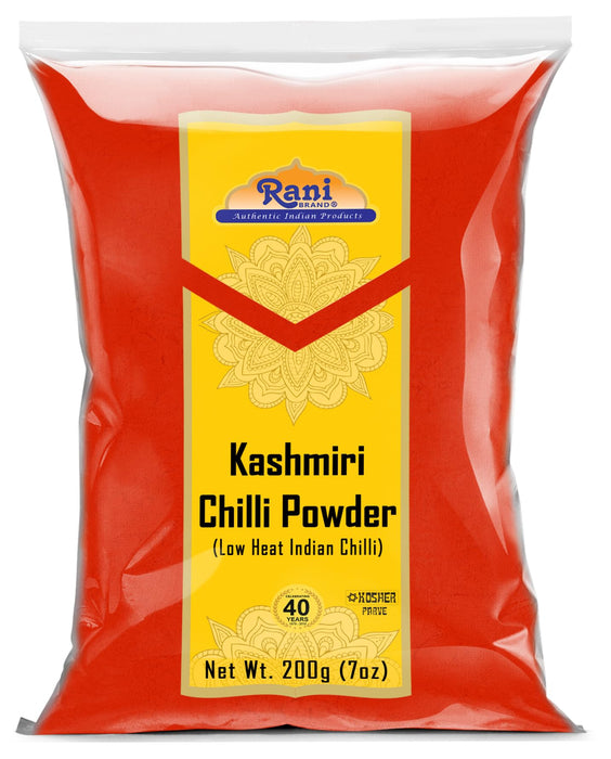 Rani Kashmiri Chilli Powder (Deggi Mirch, Low Heat) Ground Indian Spice 7oz (200g) ~ All Natural | Salt-Free | Vegan | Gluten Friendly | NON-GMO | Kosher | Perfect for Deviled Eggs & Other Low Heat Dishes