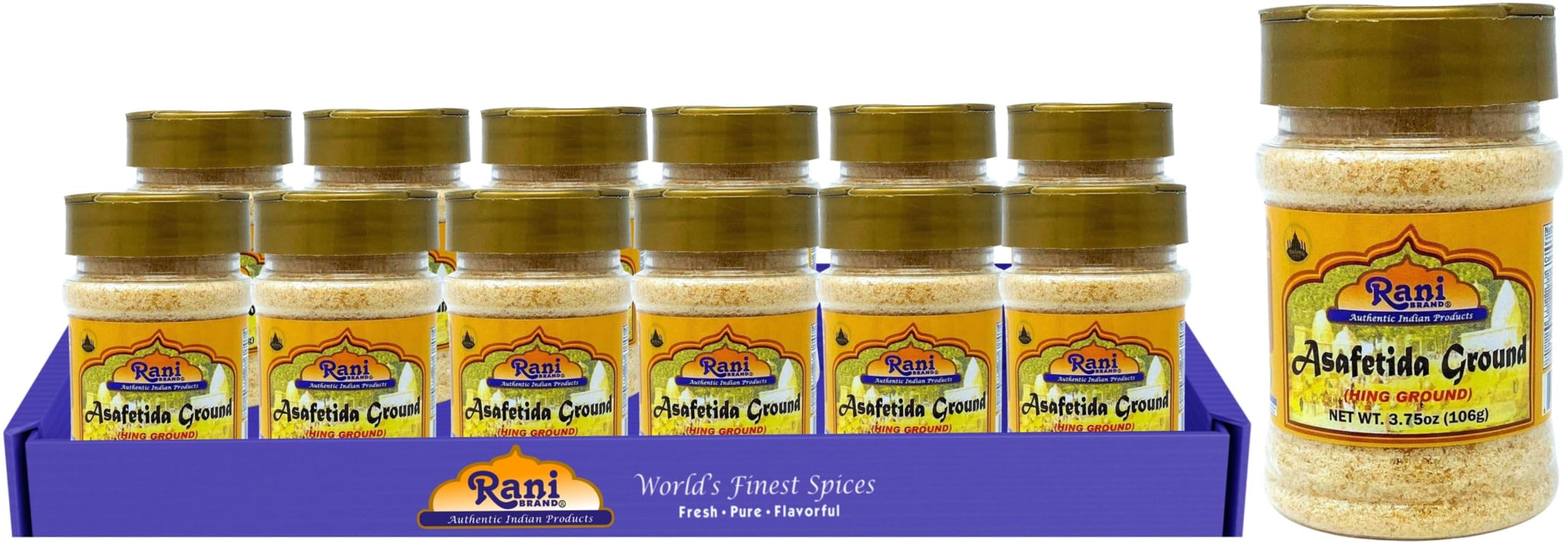 Rani Asafetida (Hing) Ground 3.75oz (106g) PET Jar, Pack of 12 ~ All Natural | Salt Free | Vegan | Non-GMO | Asafoetida Indian Spice | Best for Onion Garlic Substitute