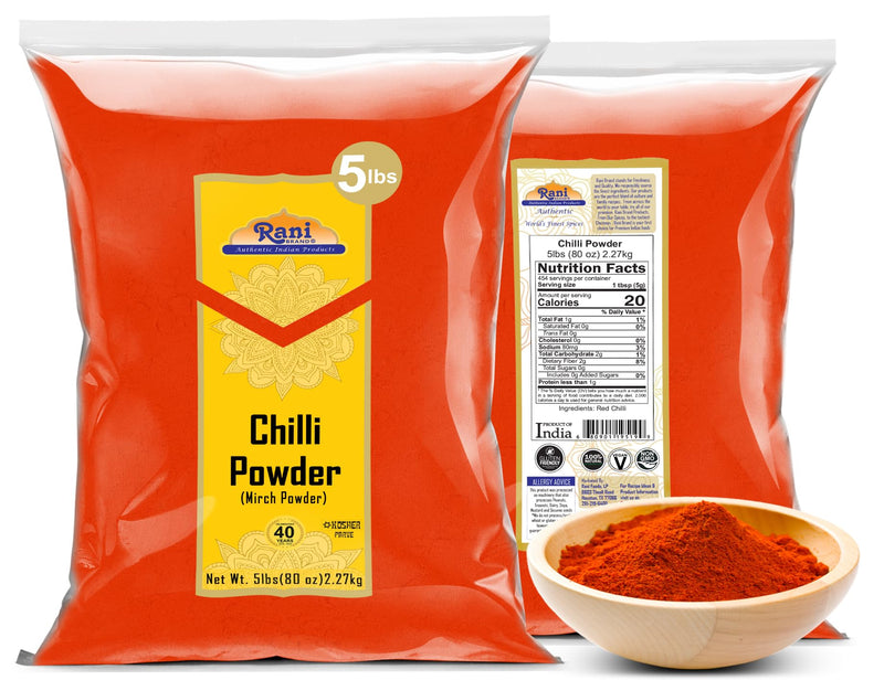 Rani Chilli Powder (Mirchi) Ground Indian Spice 80oz (5lbs) 2.27kg Bulk ~ All Natural | Salt-Free | Vegan | Gluten Friendly | NON-GMO | Kosher | Indian Origin