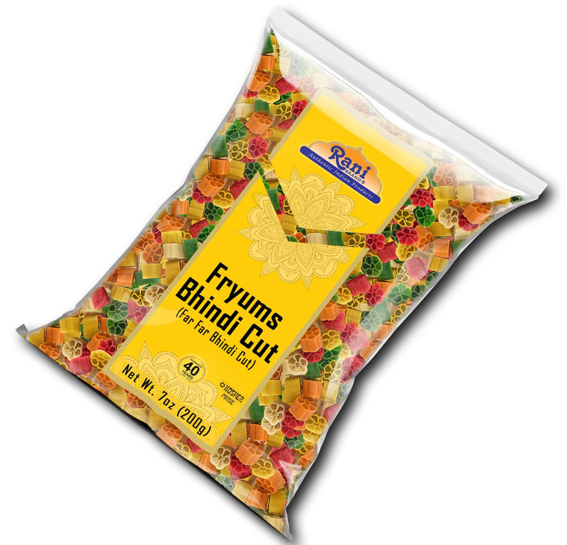 Rani Far Far / Fryums (Wheat & Tapioca Pellet) Bhindi Shape 7oz (200g) ~ Vegan, Kosher , Uncooked, Used to Make Papad, Bhungra / Chip Snack