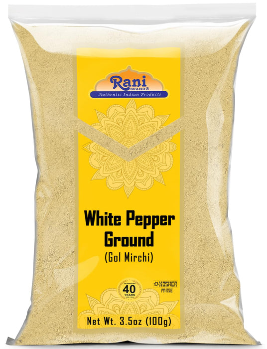 Rani White Pepper (Gol Mirch), Ground Spice 3.5oz (100g) ~ All Natural | Vegan | Gluten Friendly| NON-GMO | Indian Origin