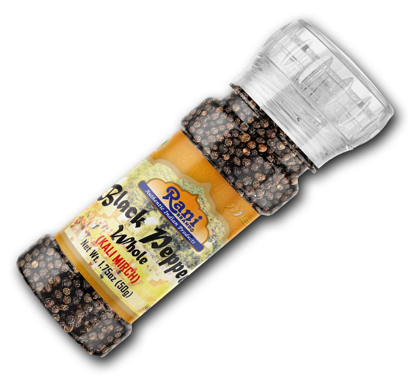 Rani Black Pepper Whole (Peppercorns), Premium Bold Tellicherry Quality 1.8oz (51g) Grinder Bottle ~ All Natural | Gluten Friendly | Non-GMO | Kosher | Product of Vietnam | Perfect size for Grinders!