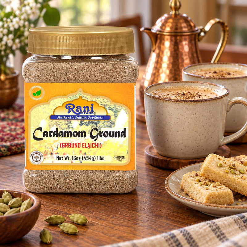 Rani Cardamom (Elachi) Ground, Powder Indian Spice 16oz (1lb) 454g PET Jar ~ All Natural | No Color Added | Gluten Friendly | Vegan | NON-GMO | Kosher | No Salt or Fillers