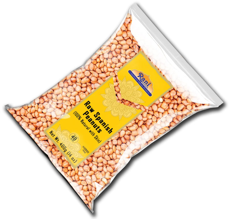 Rani Raw Spanish Peanuts 100% Natural with Skin (uncooked, unsalted) 14oz (400g) ~ Vegan | Gluten Friendly | Fresh Product of USA | Kosher | Red-brown Skin