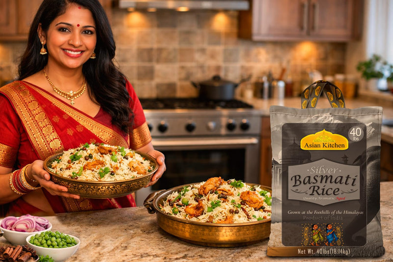 Asian Kitchen Silver White Basmati Rice Aged 40lbs (18.18kg) ~ All Natural | Gluten Friendly | Vegan | Indian Origin | Export Quality