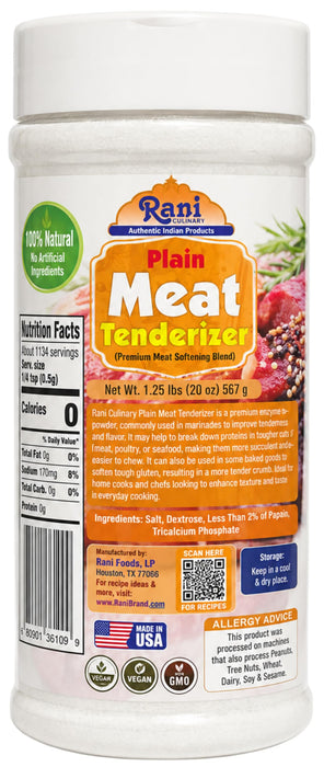 Rani Plain Meat Tenderizer (Premium Meat Softening Blend) 1.25lbs (20oz) 567g PET Jar ~ Gluten Free | NON-GMO | Kosher | Vegan | Product of USA