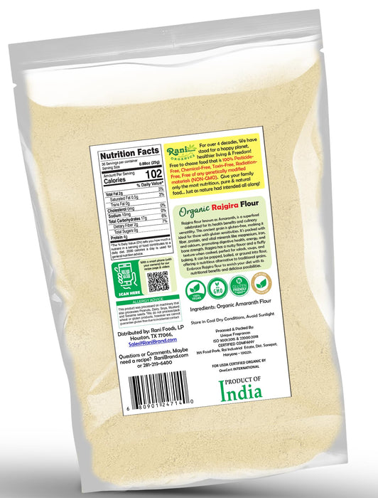 Rani Organic Rajgara Flour (Amaranth Flour) 32oz (2lbs) 908g Bulk ~ All Natural | Vegan | Gluten Friendly | NON-GMO | Kosher | Indian Origin | USDA Organic Certified