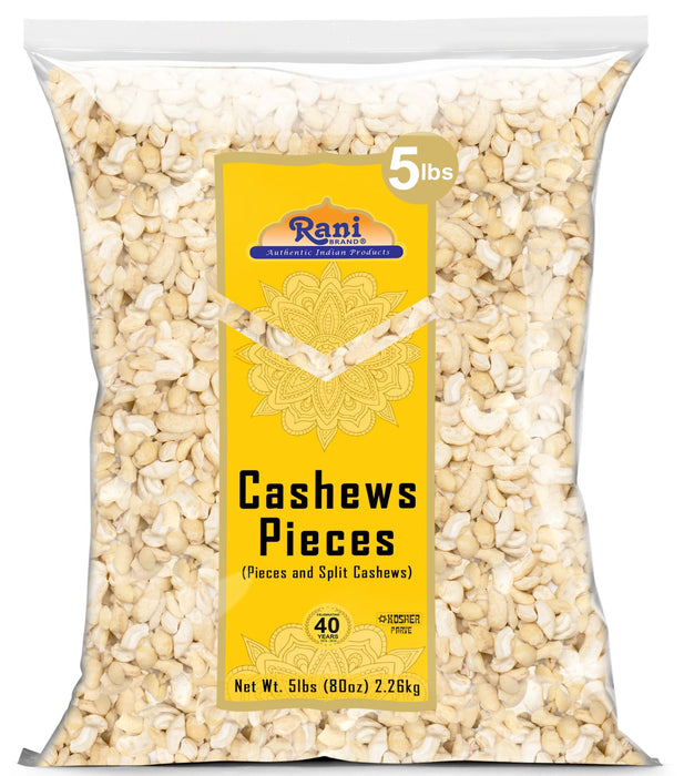 Rani Raw Cashews Halves and Pieces (uncooked, unsalted) 80oz (5lbs) 2.27kg Bulk ~ All Natural, No Preservatives | Vegan | NON-GMO | Kosher | Gluten Friendly