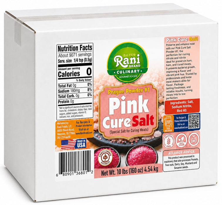 Rani Pink Cure Salt (Special Salt for Curing Meats) 160oz (10lbs) 4.54kg Bulk Box ~ Gluten Free | NON-GMO | Kosher | Vegan | Product of USA
