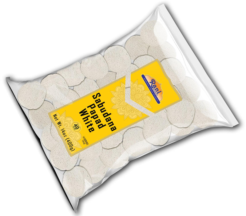 Rani Sabudana (Sago) Papad White 14oz (400g) ~ All Natural, No Preservatives | Vegan | Gluten Friendly | NON-GMO | Kosher | Indian Origin