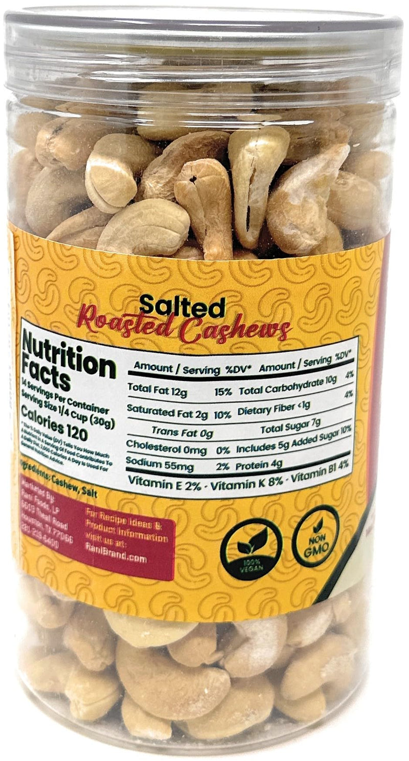 Rani Salted Roasted Cashews 14oz (400g) PET Jar, Pack of 6, Non-Fried, Oil Free ~ All Natural | Vegan | Gluten Friendly | NON-GMO | Kosher | Air Roasted, Crunchy & Flavorful