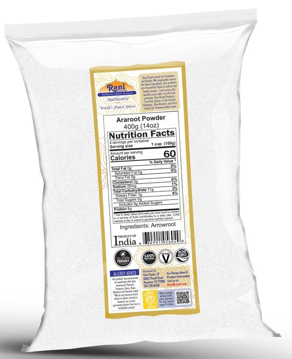 Rani Araroot (Arrowroot) Powder, Starch 14oz (400g) ~ All Natural | Gluten Free Ingredients | No Color | Vegan | NON-GMO | Kosher