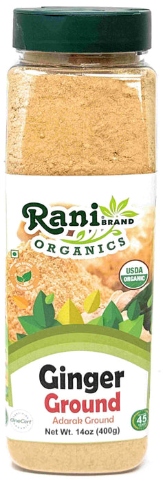 Rani Organic Ginger (Adarak) Powder Ground, Spice 14oz (400g) PET Jar ~ All Natural | Vegan | Gluten Friendly | NON-GMO | Kosher | Indian Origin | USDA Certified Organic