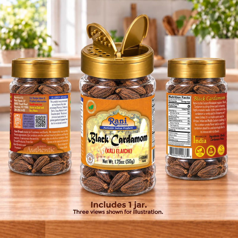 Rani Black Cardamom Pods (Kali Elachi) Whole Indian Spice 1.75oz (50g) PET Jar ~ Natural | Vegan | Gluten Friendly | NON-GMO | Kosher | Indian Origin