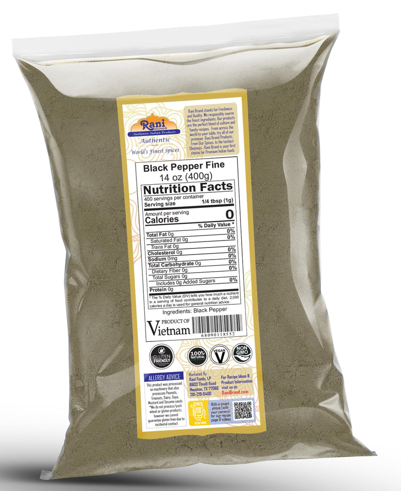 Rani Black Pepper Fine Powder 80 Mesh 14oz (400g) ~ All Natural | Vegan | Gluten Friendly | NON-GMO | Kosher | Product of Vietnam