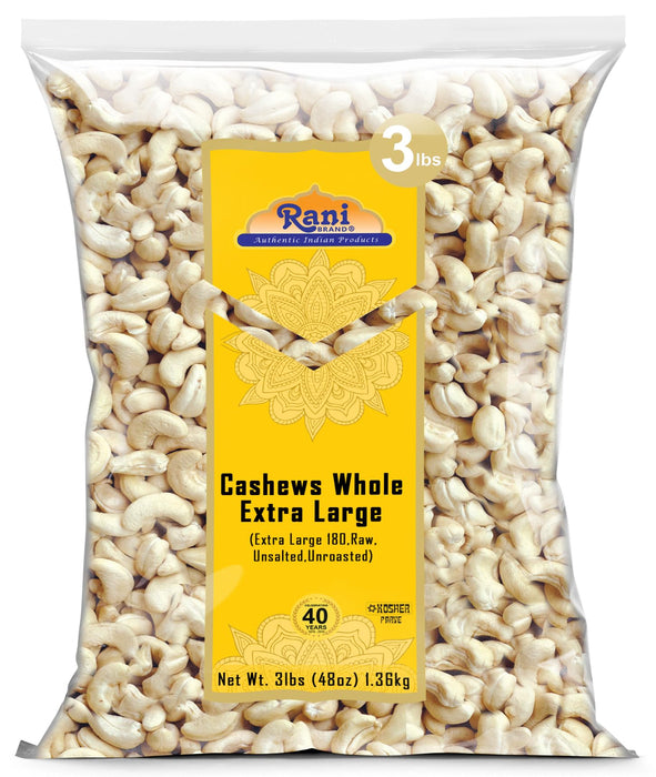 Rani Raw Cashews Whole W180 Extra Large (uncooked, unsalted) 48oz (3lbs) 1.36kg Bulk ~ All Natural, No Preservatives | Vegan | Kosher | NON-GMO | Gluten Friendly