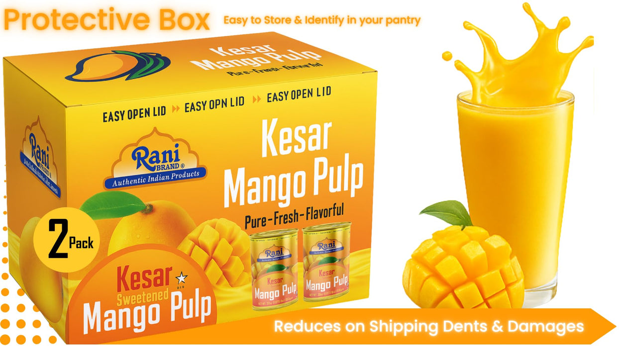 Rani Mango Pulp Puree (Kesar Sweetened) 30oz (1.875lbs) 850g Pack of 2 ~ Kosher | All Natural | NON-GMO | Vegan | No colors | Gluten Friendly