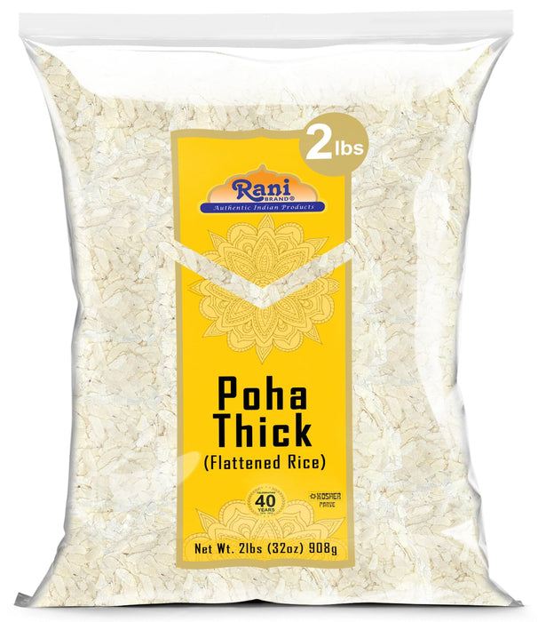 Rani Poha (Powa) Thick Medium-Cut (Flattened Rice) 32oz (2lbs) 908g ~ All Natural, Salt-Free | Vegan | Kosher | No Colors | Gluten Friendly | Indian Origin