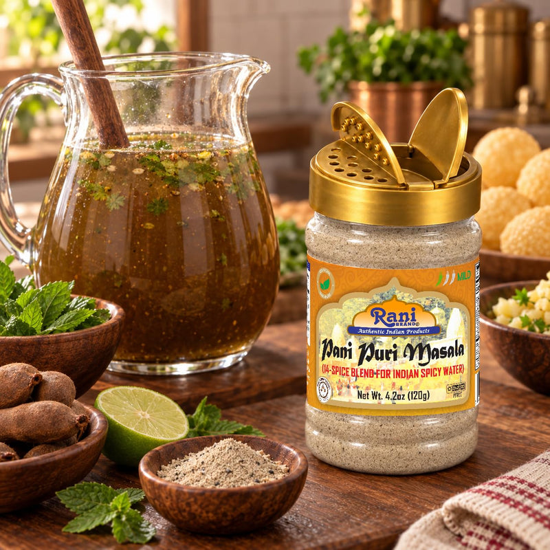 Rani Pani Puri Masala (14-Spice Blend for Indian Spicy Water) 4.2oz (120g) PET Jar ~ All Natural | Vegan | No Colors | Gluten Friendly | NON-GMO | Kosher | Indian Origin, gol gappa