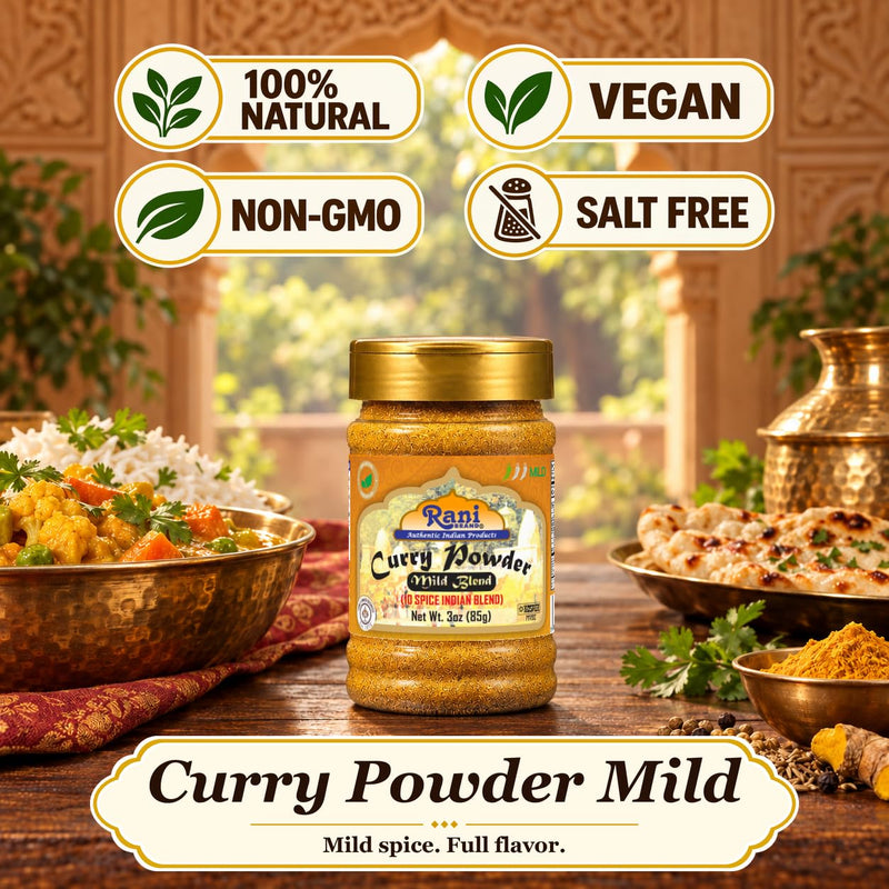 Rani Curry Powder Mild Natural 10-Spice Blend 85g (3oz) ~ Salt Free | Vegan | No Colors | Gluten Friendly | NON-GMO | Kosher | NO Chili or Peppers