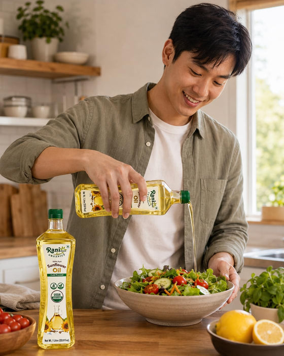 Rani Organic Sunflower Oil 33.8 Ounce (1 Liter) Cold Pressed ~ 100% Natural | NON-GMO | Kosher | Vegan | Gluten Free | Indian Origin | USDA Certified Organic