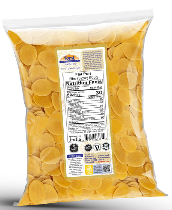 Rani Pani Puri Coins 32oz (2lbs) 907g, Bulk Pack 330-335 Coins ~ Uncooked, Microwaveable wheat and Semolina Coins ~ All Natural | Vegan | NON-GMO | Kosher