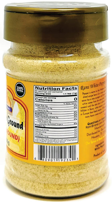 Rani White Pepper (Peppercorns) Ground, Spice 3oz (85g) ~ All Natural | Vegan | Gluten Friendly | NON-GMO | Kosher | Indian Origin