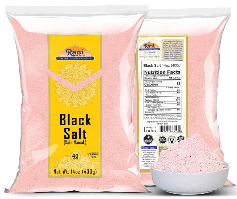 Rani Black Salt Powder (Kala Namak) Mineral 14oz (400g) ~ Unrefined, Pure and Natural | Vegan | Gluten Friendly | NON-GMO | Kosher | Indian Origin