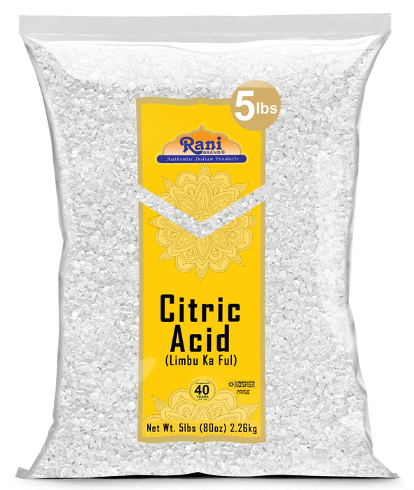 Rani Citric Acid Powder, Food Grade (Limbu Ka Ful) 80oz (5lbs) 2.27kg Bulk ~ Used for Cooking, Bath Bombs, Cleaning | Gluten Friendly | Kosher | Indian Origin