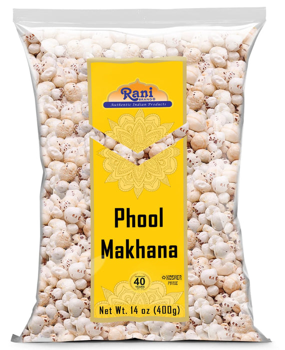 Rani Phool Makhana (Fox Nut / Popped Lotus Seed) 14oz (400g) ~ Plain Raw Uncooked | ~ All Natural | Vegan | No Colors | Gluten Friendly | NON-GMO | Kosher