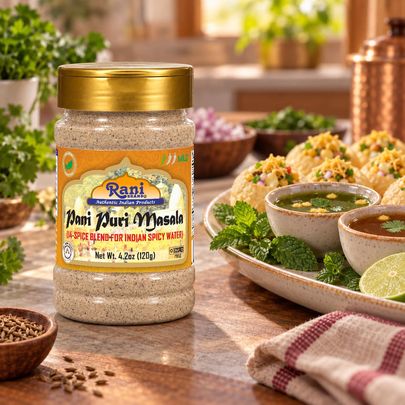 Rani Pani Puri Masala (14-Spice Blend for Indian Spicy Water) 4.2oz (120g) PET Jar ~ All Natural | Vegan | No Colors | Gluten Friendly | NON-GMO | Kosher | Indian Origin, gol gappa