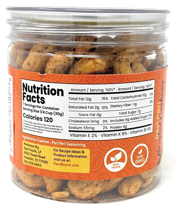 Rani Peri Peri Roasted Cashews 7oz (200g) PET Jar, Pack of 6, Non-Fried, Oil Free ~ All Natural | Vegan | Gluten Friendly | NON-GMO | Kosher | Air Roasted, Crunchy & Flavorful