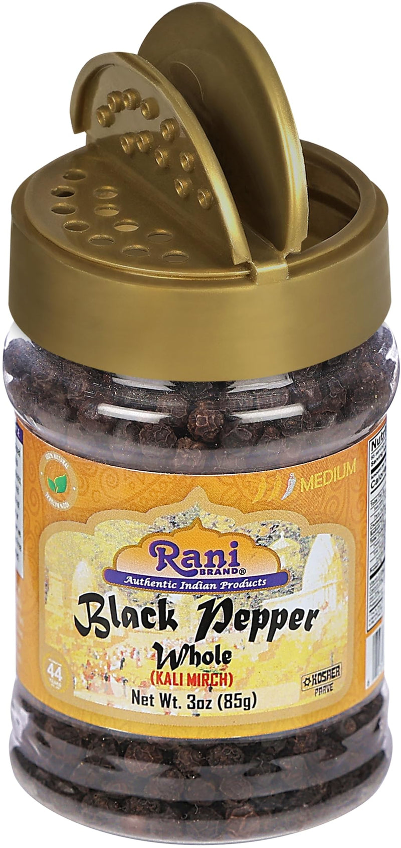 Rani Black Pepper Whole (Peppercorns), Premium Bold Tellicherry Quality 3oz (85g) PET Jar ~ All Natural | Gluten Friendly | Non-GMO | Kosher | Product of Vietnam | Perfect size for Grinders!