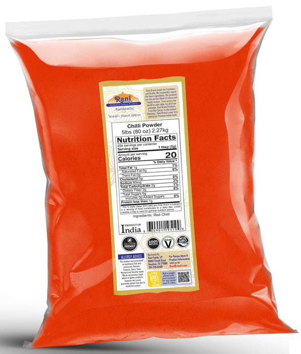 Rani Chilli Powder (Mirchi) Ground Indian Spice 80oz (5lbs) 2.27kg Bulk ~ All Natural | Salt-Free | Vegan | Gluten Friendly | NON-GMO | Kosher | Indian Origin