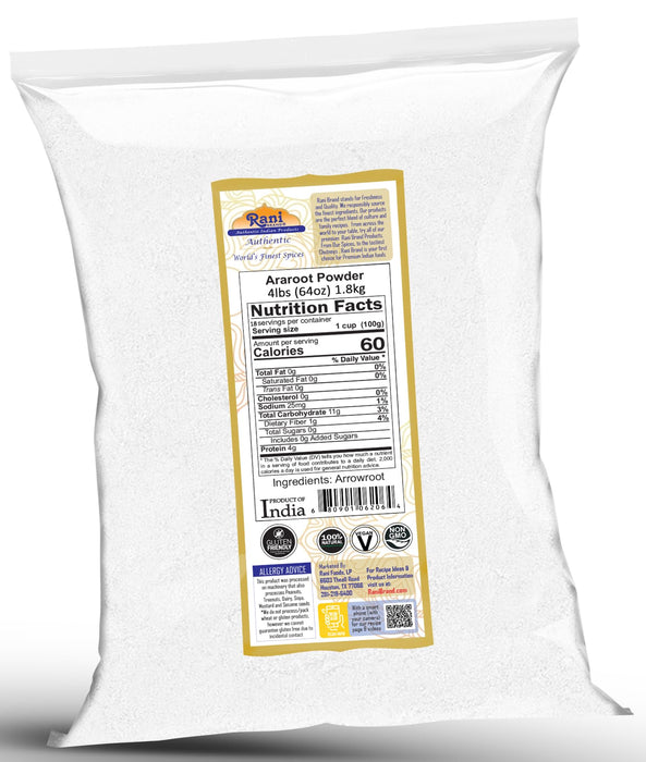 Rani Araroot (Arrowroot) Powder, Starch 64oz (4lbs) 1.81kg Bulk ~ All Natural | Gluten Friendly | No Color | Vegan | NON-GMO | Kosher | Indian Origin