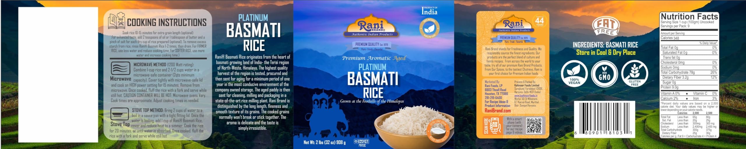 Rani Platinum White Basmati Rice Extra Long Aged 32oz (2lbs) 908g PET Jar ~ All Natural | Gluten Friendly | Vegan | Indian Origin | Kosher | Export Quality