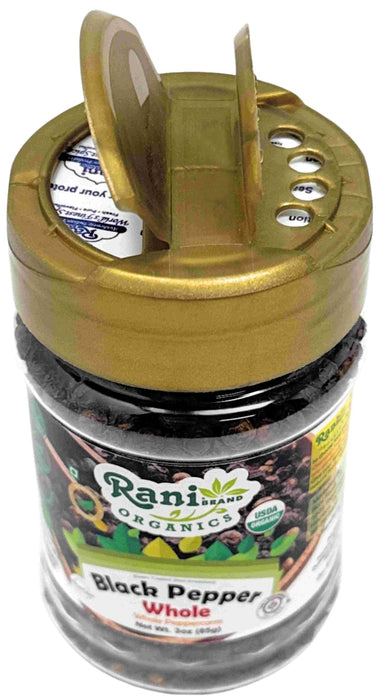 Rani Organic Black Pepper Whole (Peppercorns), Premium MG-1 Grade 3oz (85g) PET Jar ~ All Natural | Gluten Friendly | Non-GMO | USDA Certified Organic | Kosher | Product of Vietnam