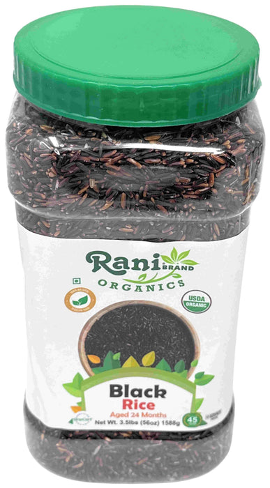 Rani Organic Black Rice Extra Long Aged 56oz (3.5lbs) 1.59kg Bulk PET Jar ~ All Natural | Gluten Friendly | Vegan | Indian Origin | Kosher | Export Quality | USDA Certified Organic