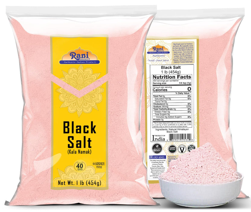 Rani Black Salt Powder (Kala Namak) Mineral 16oz (1lb) 454g ~ Unrefined, Pure and Natural | Vegan | Gluten Friendly | NON-GMO | Kosher | Indian Origin | Perfect for Tofu Scramble