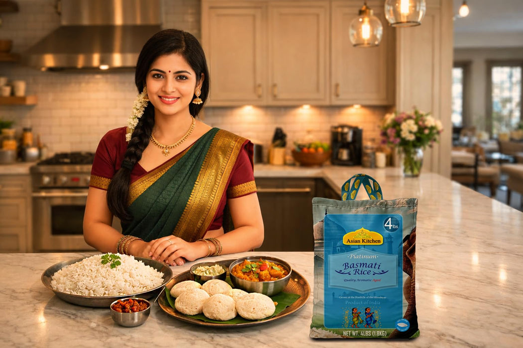 Asian Kitchen Platinum White Basmati Rice Extra Long Aged 4lbs (1.81kg) ~ All Natural | Gluten Friendly | Vegan | Indian Origin | Export Quality