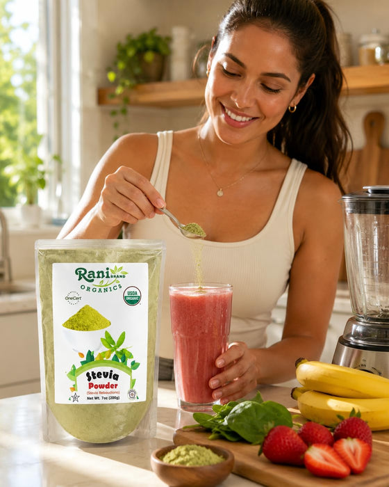Rani Organic Stevia Powder (Stevia Rebaudiana) 7oz (200g) ~ All Natural | Vegan | Gluten Friendly | Non-GMO | Indian Origin | USDA Certified Organic