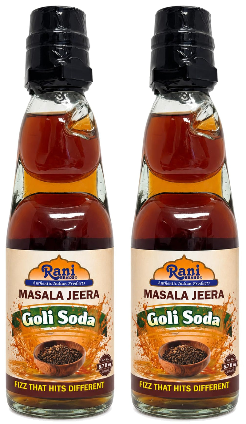 Rani Masala Jeera Goli Soda 6.7 fl oz (200 ml) Glass Bottle with Marble Seal, Pack of 2 ~ Vegan | Gluten Free | Non-GMO | Indian Origin