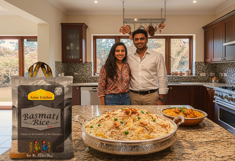 Asian Kitchen Silver White Basmati Rice Aged, 20 Pound (20lbs, 9.08kg) ~ All Natural | Gluten Friendly | Vegan | Indian Origin | Export Quality