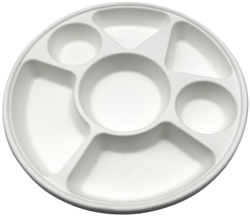 Rani 7 Compartment Round Biodegradable Divided Plates, Pack of 250 ~ Party, Thali, Buffet | Disposable & Eco-Friendly | Heavy-Duty Sturdy Paper Bagasse | Premium Quality | 11" Diameter, 1.38" Height