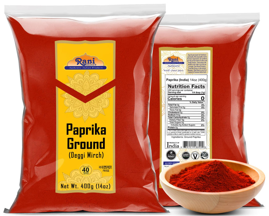 Rani Paprika (Deggi Mirch, Low Heat) Spice Powder, Ground 14oz (400g) ~ All Natural, Salt-Free | Vegan | No Colors | Gluten Friendly | NON-GMO | Kosher | Indian Origin