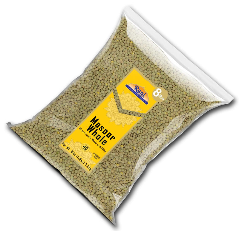 Rani Masoor Whole (Green Lentils Whole With Skin) 128oz (8lbs) 3.63kg Bulk ~ All Natural | Vegan | Gluten Friendly | Non-GMO | Kosher | Product of USA