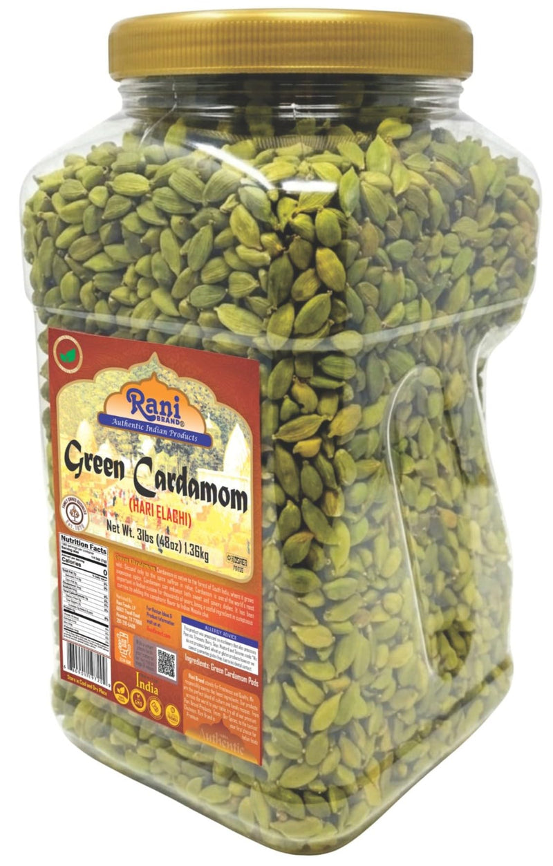 Rani Green Cardamom Pods Spice (Hari Elachi) 48oz (3lbs) 1.36kg PET Jar ~ All Natural | Vegan | Gluten Friendly | NON-GMO | Kosher | Product of India